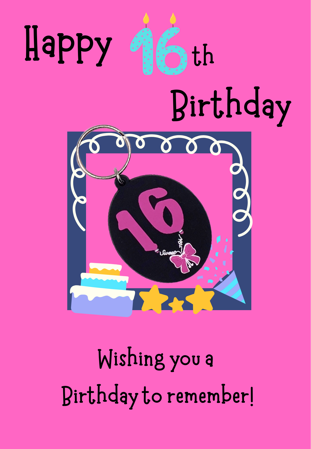 16th birthday card with 16 birthday Keyring gift