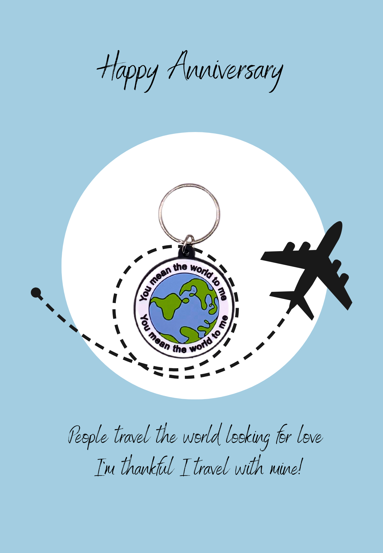 Anniversary card with world Keyring gift