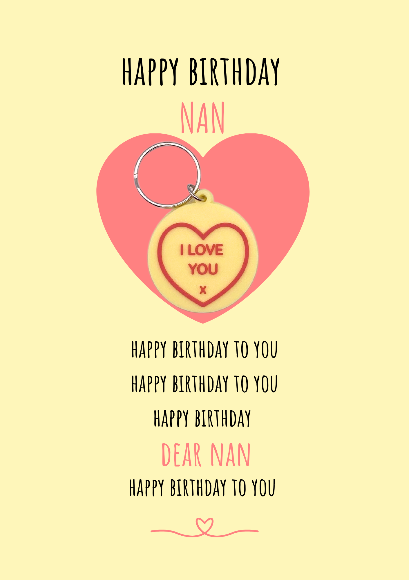 Happy Birthday Nan card with heart Keyring gift