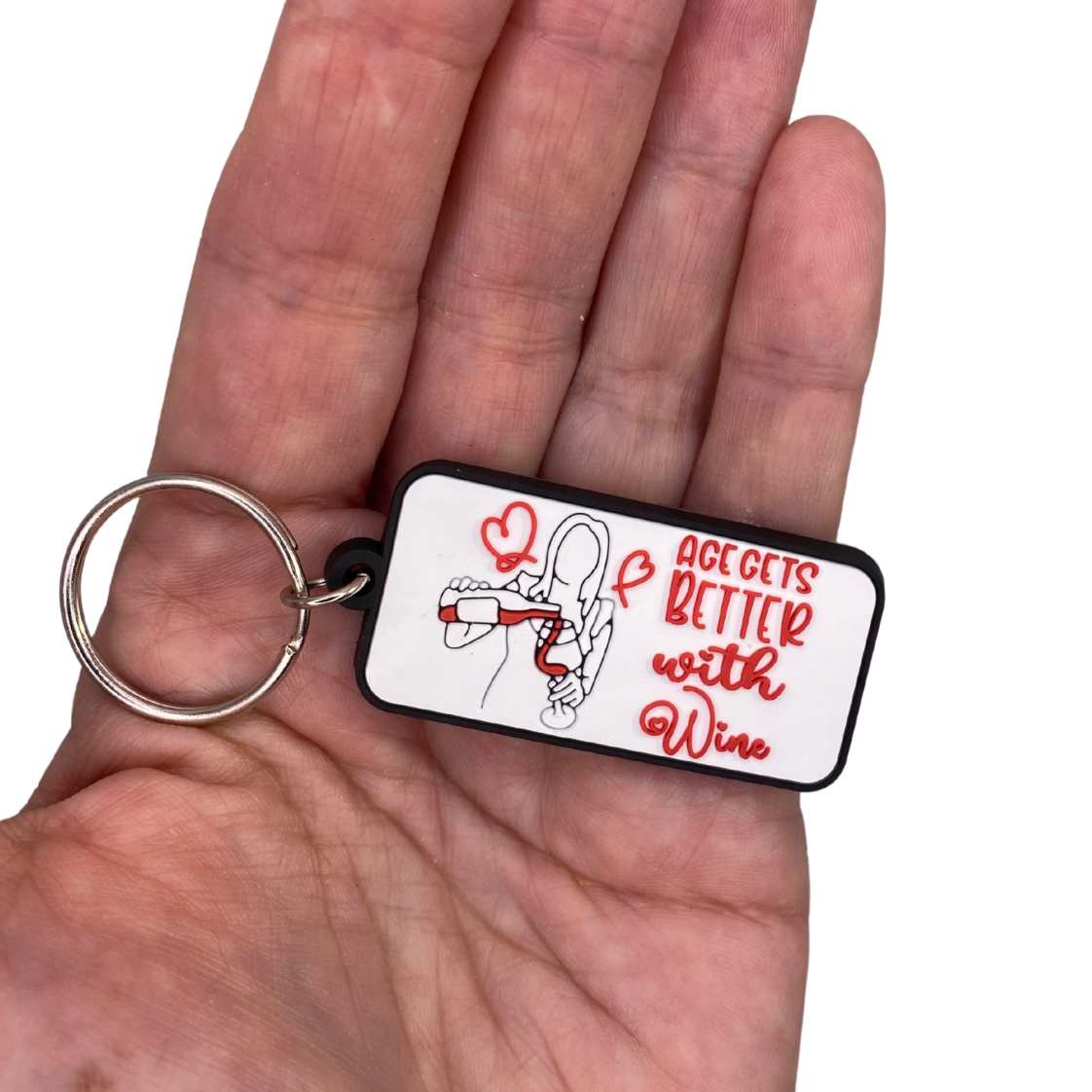 Bestie birthday card with wine Keyring gift