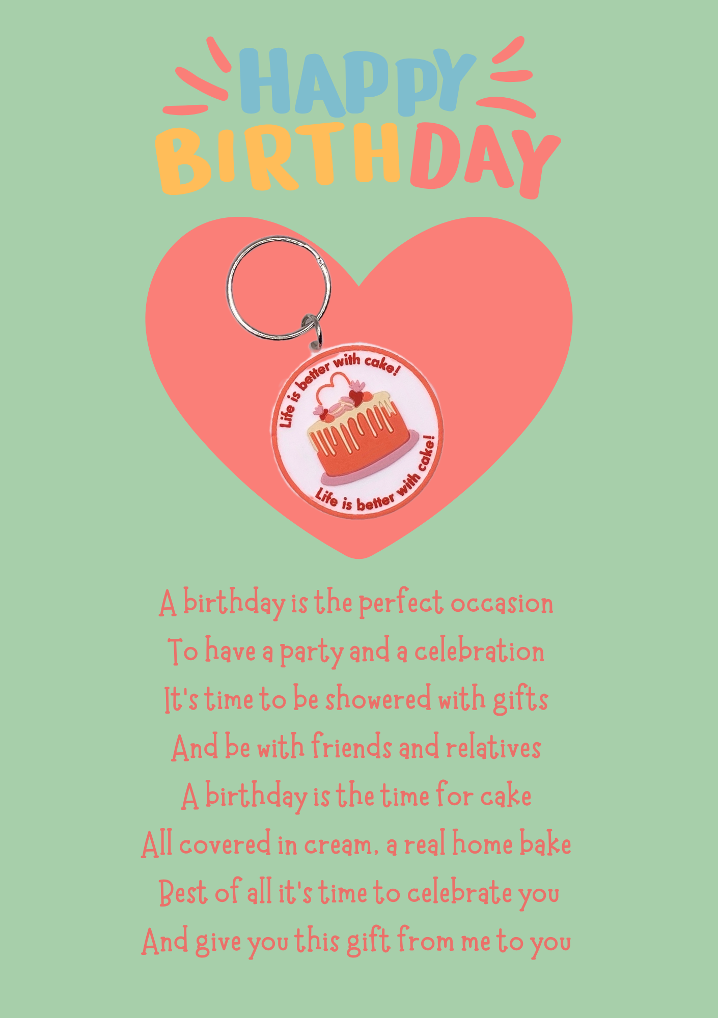 Birthday card with cake Keyring gift