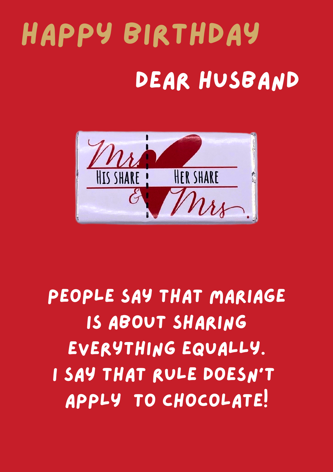 Husband Birthday card with milk chocolate gift