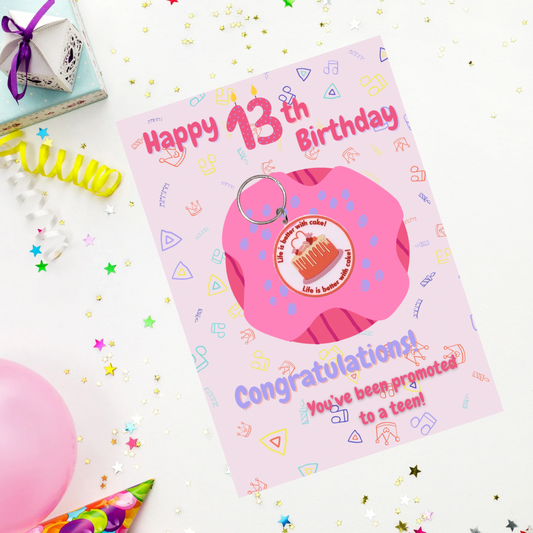 13th Birthday Card with cake Keyring gift