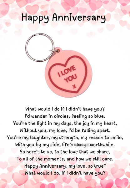 Anniversary card with love heart Keyring gift