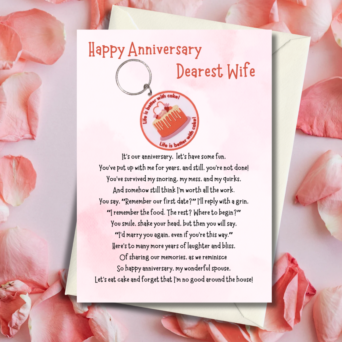 Wife Anniversary card with cake Keyring gift