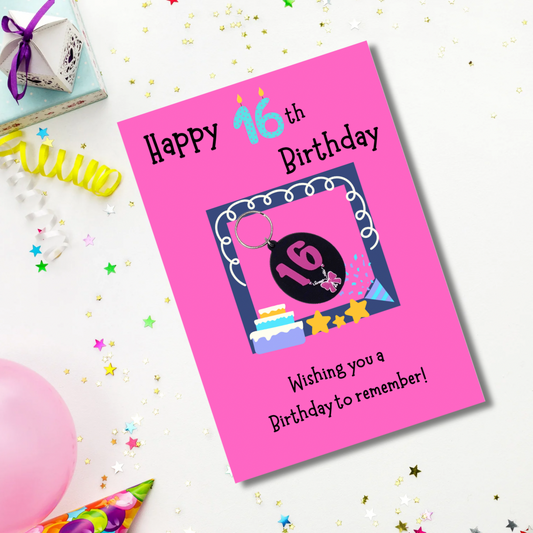 16th birthday card with 16 birthday Keyring gift