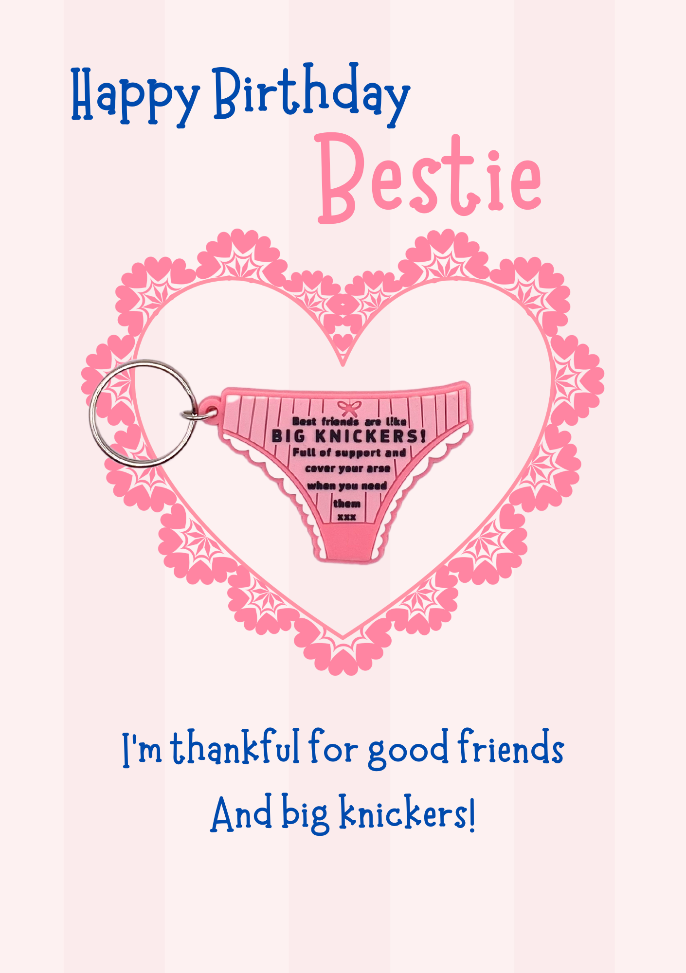Bestie birthday card with knickers Keyring gift