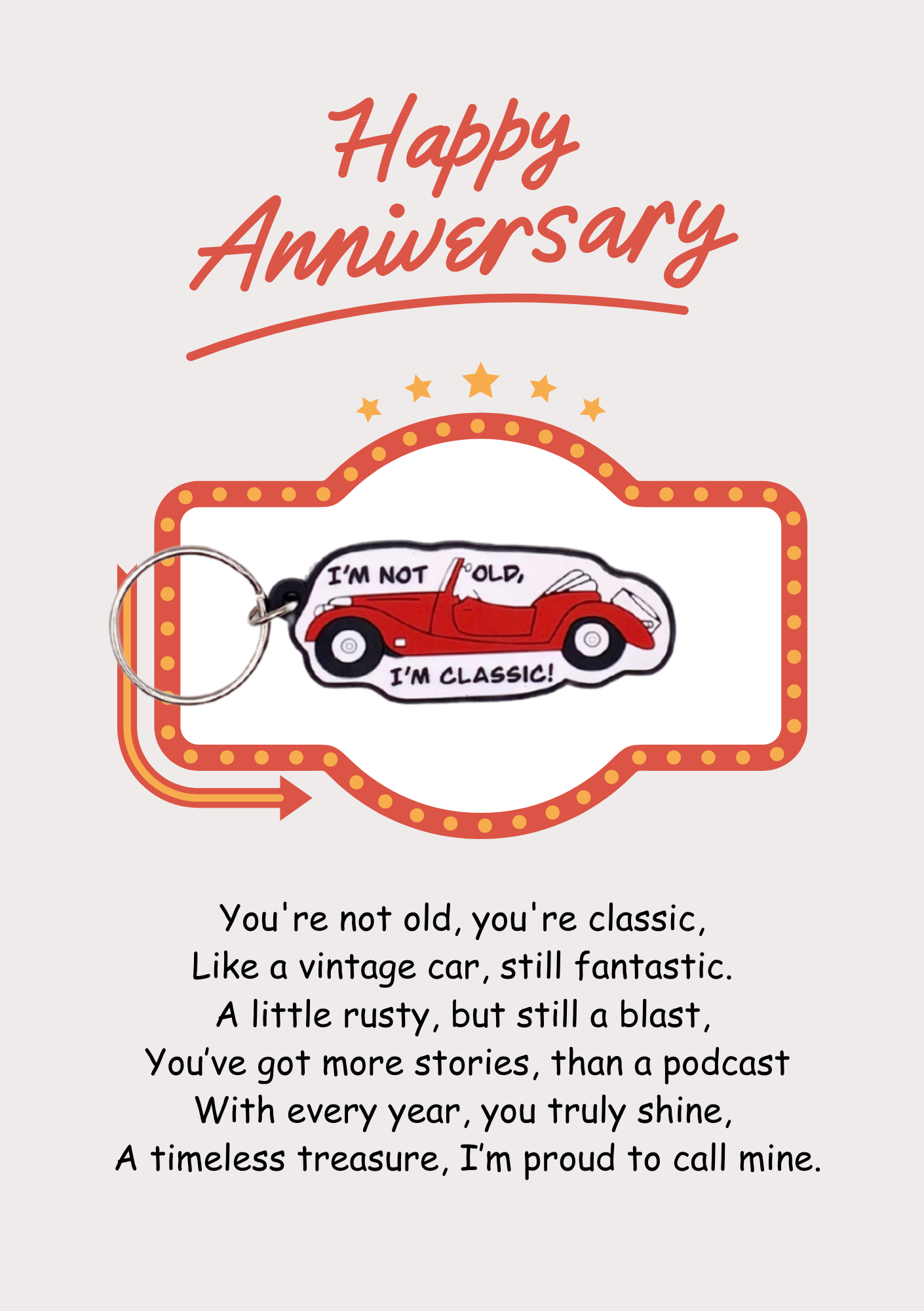 Anniversary card with classic car Keyring gift