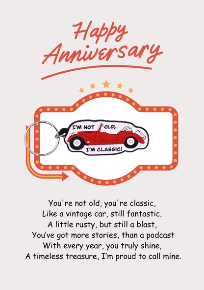 Anniversary card with classic car Keyring gift