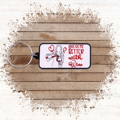 Bestie birthday card with wine Keyring gift