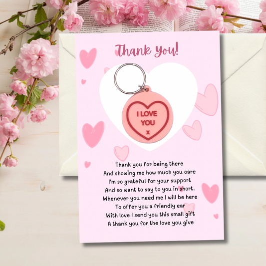 Thank you card with heart Keyring gift