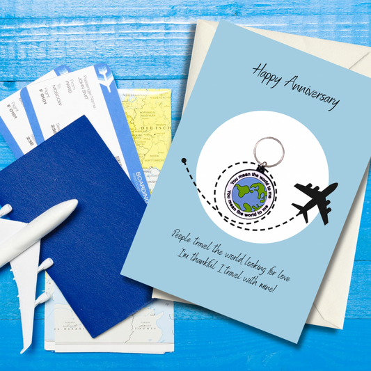 Anniversary card with world Keyring gift