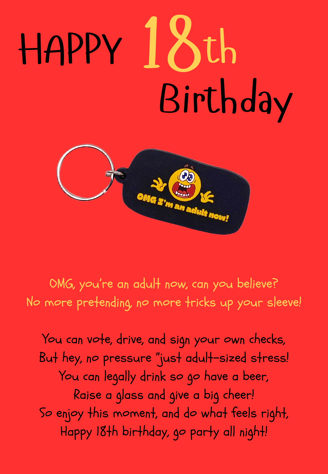 18th Birthday card with OMG Keyring gift