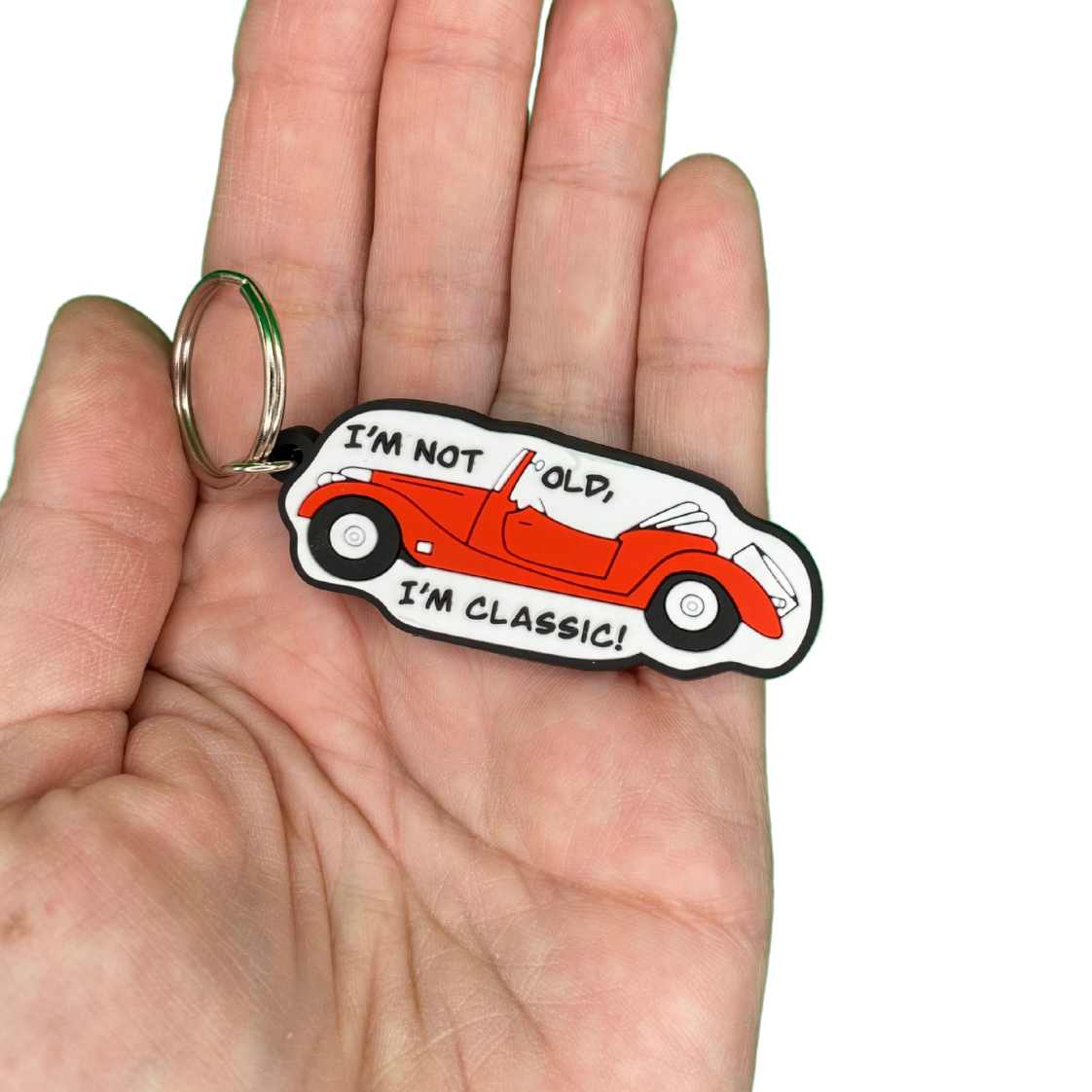 50th Birthday card with classic car Keyring gift