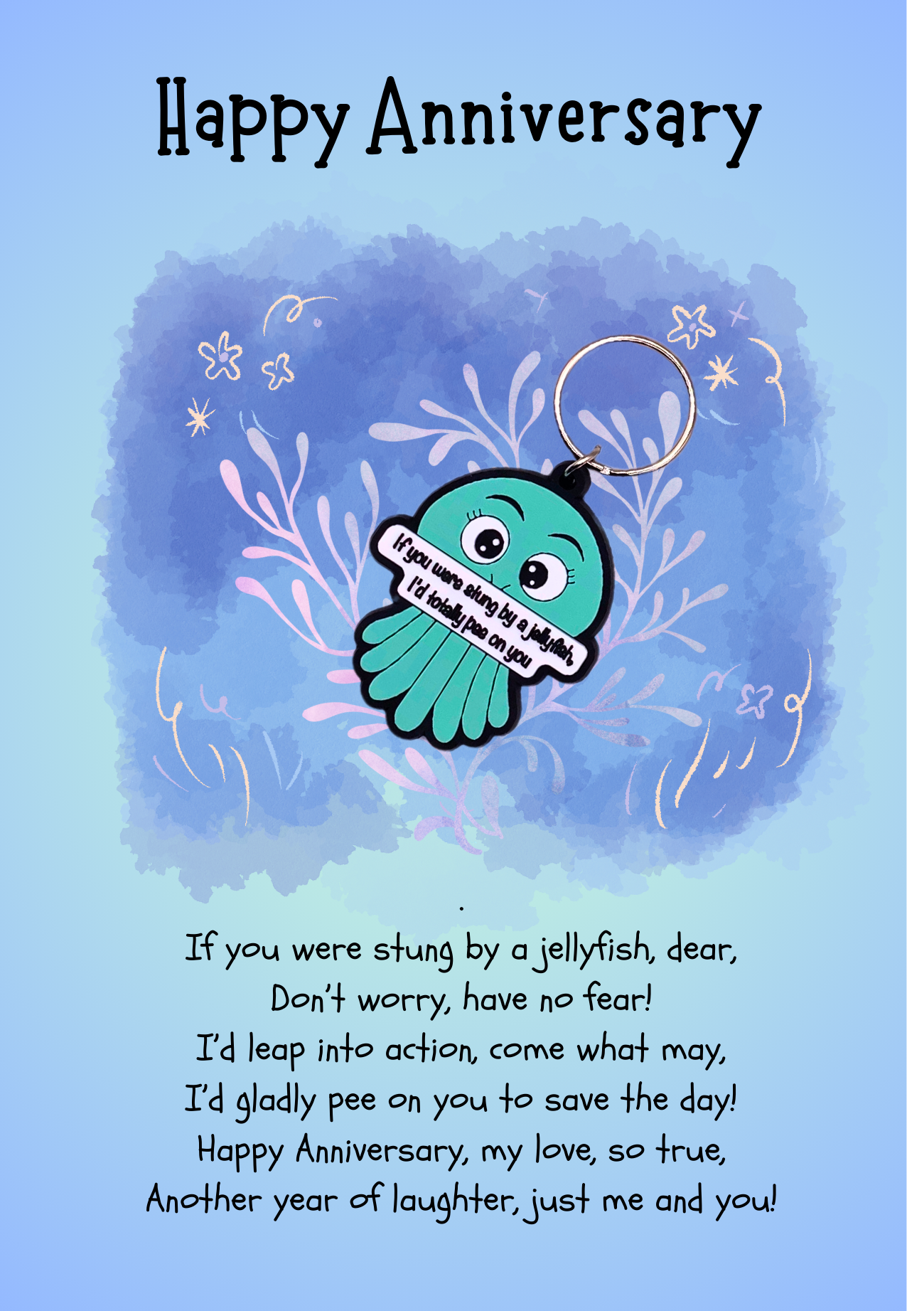 Anniversary card with jellyfish Keyring gift