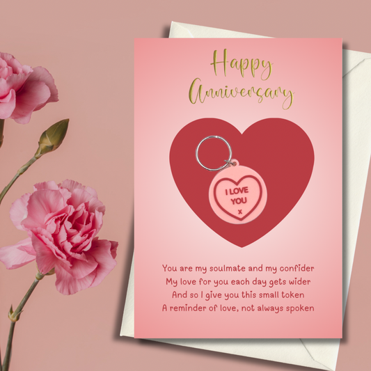 Anniversary card with heart Keyring gift