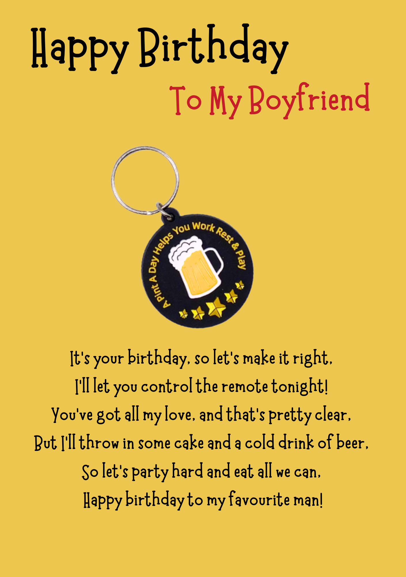Boyfriend birthday card with pint Keyring gift