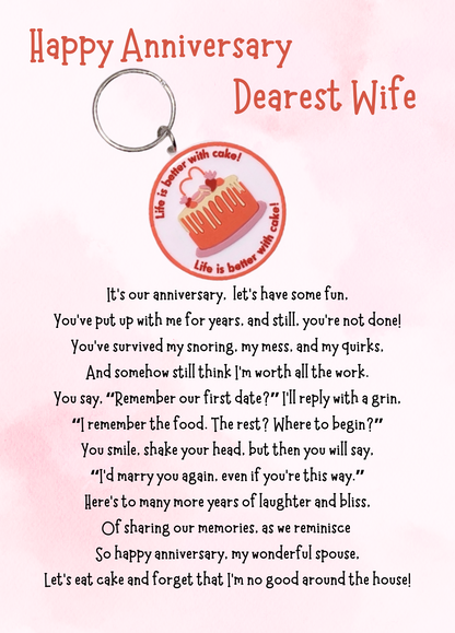 Wife Anniversary card with cake Keyring gift