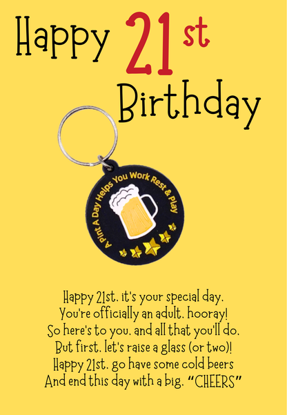 21st Birthday with beer Keyring gift