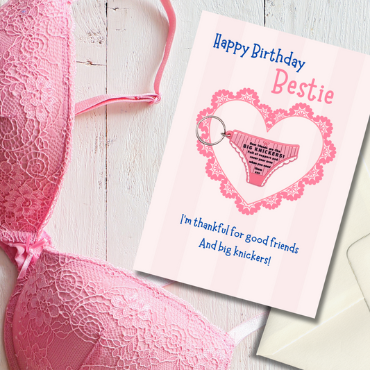 Bestie birthday card with knickers Keyring gift