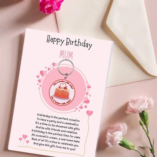 Mum birthday card with cake Keyring