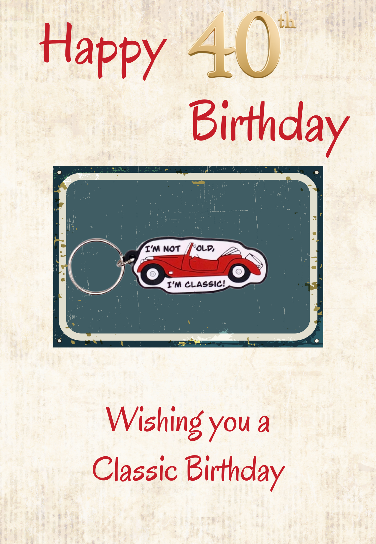 40th Birthday card with classic car Keyring gift