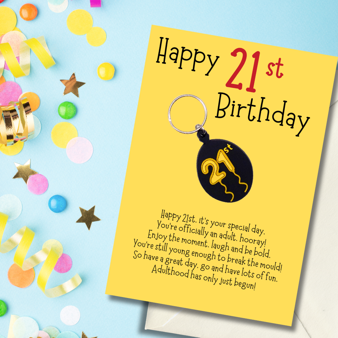 21st Birthday with 21st balloon Keyring gift