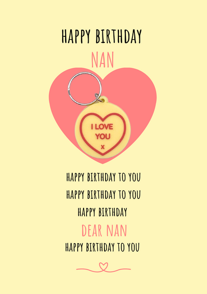 Happy Birthday Nan card with heart Keyring gift
