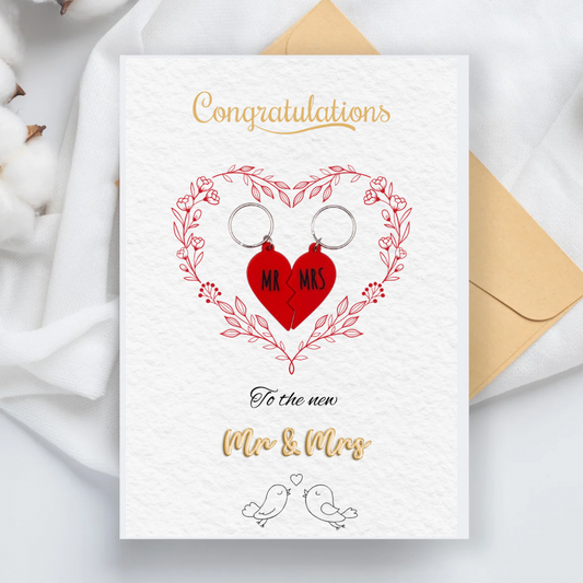 Wedding card with mr and Mrs Keyring gifts