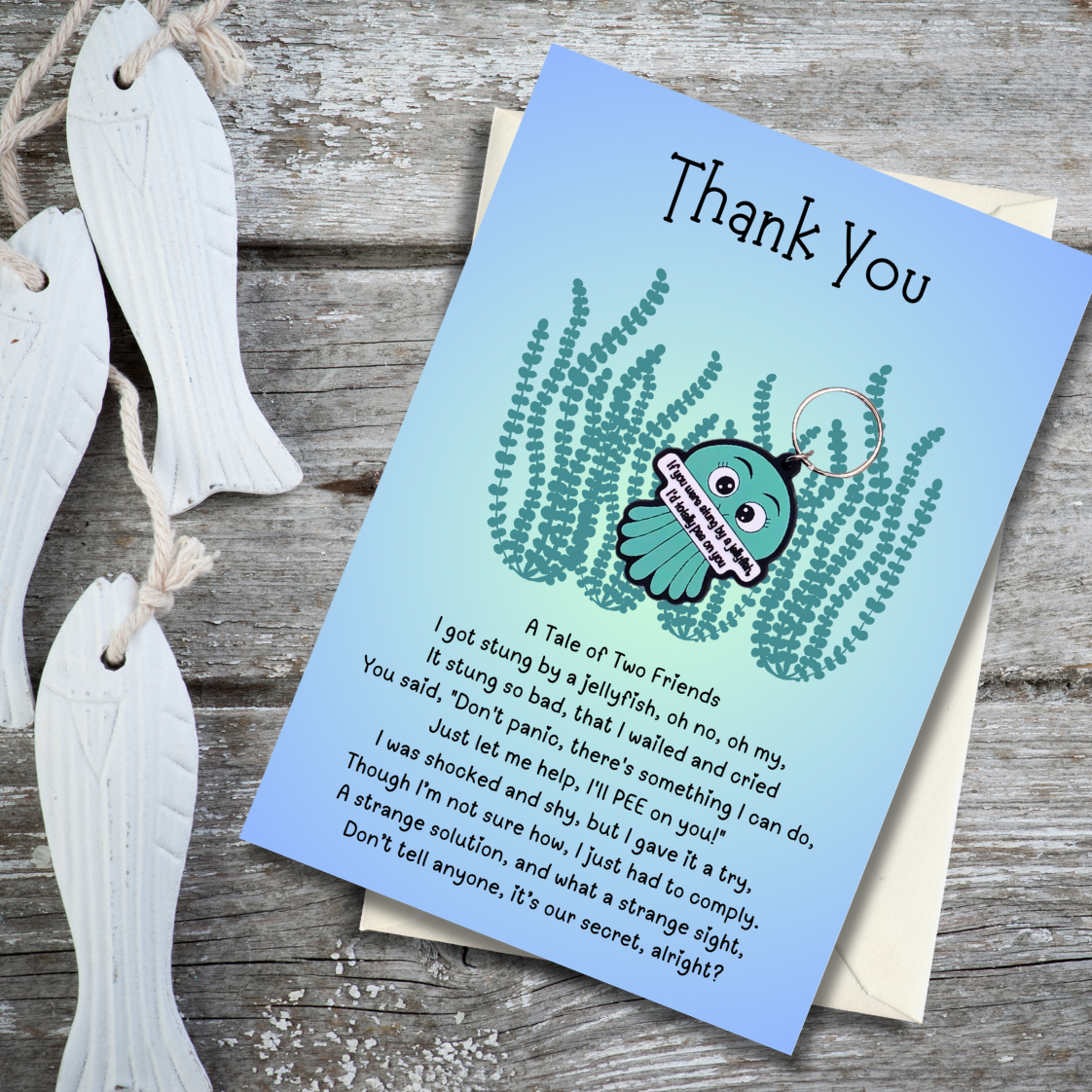 Thank you card with jellyfish Keyring gift