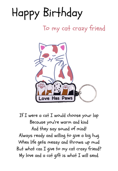 Cat crazy Friend birthday with paws Keyring gift
