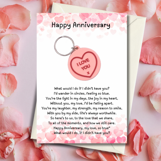 Anniversary card with love heart Keyring gift