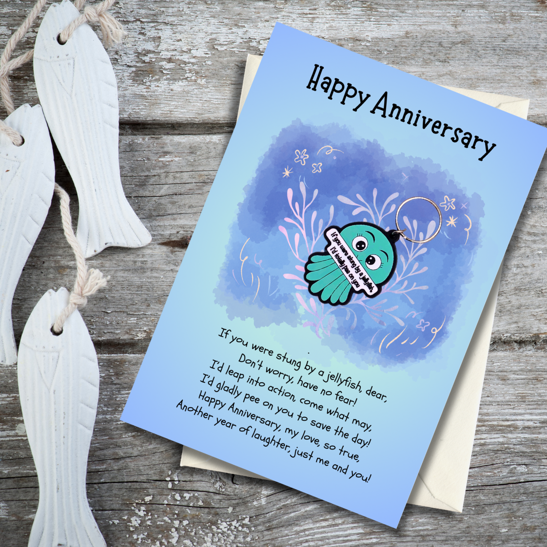 Anniversary card with jellyfish Keyring gift