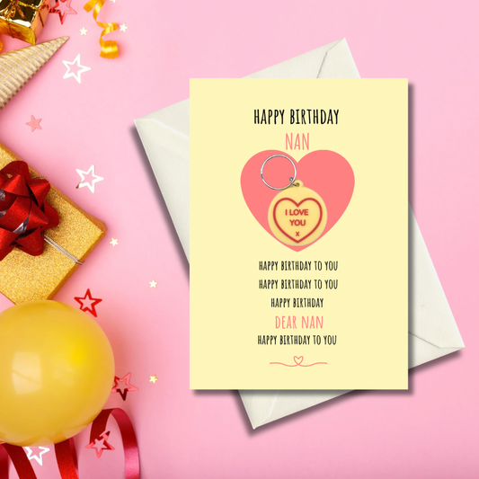 Happy Birthday Nan card with heart Keyring gift