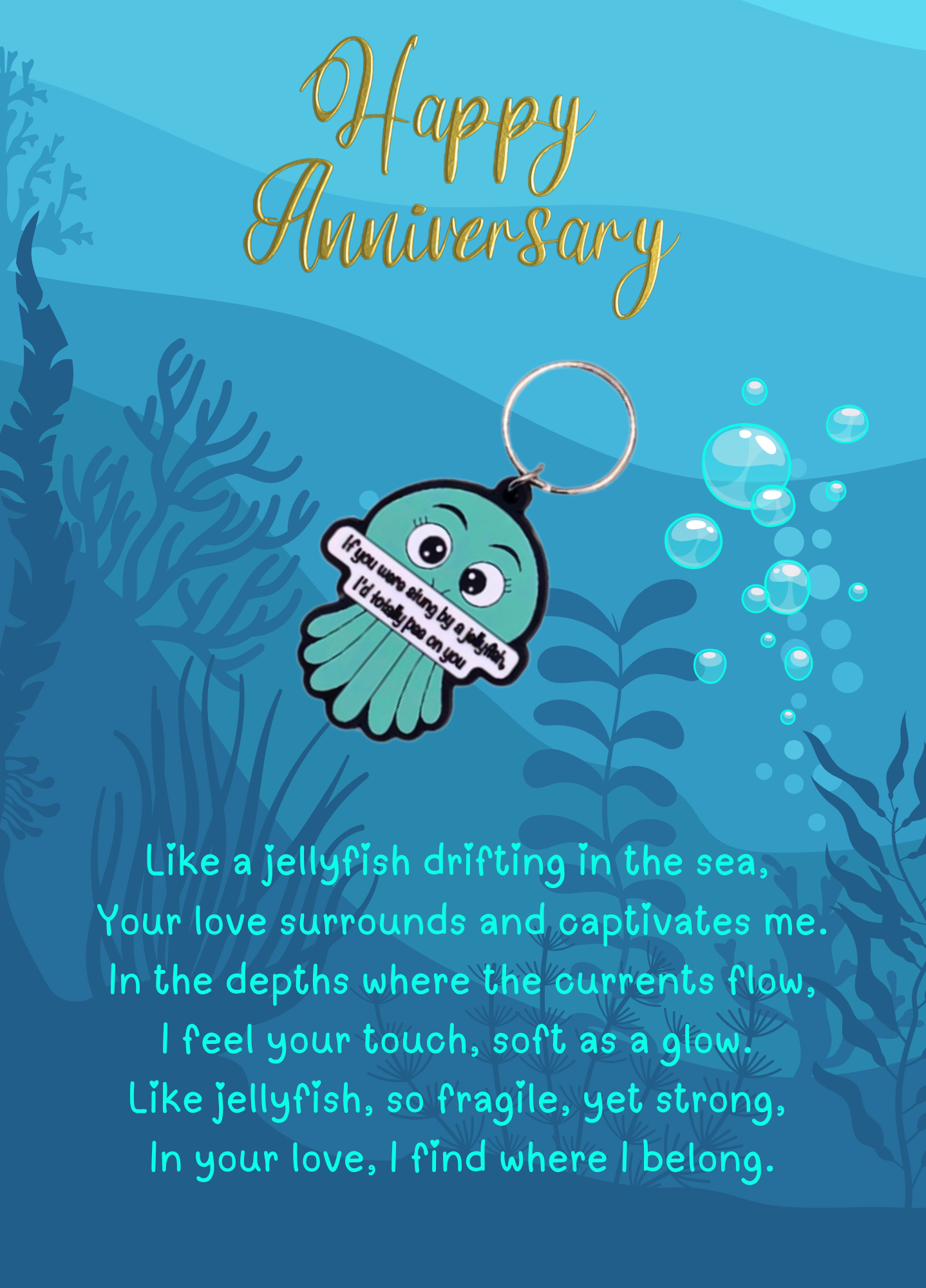 Anniversary card with jellyfish Keyring gift