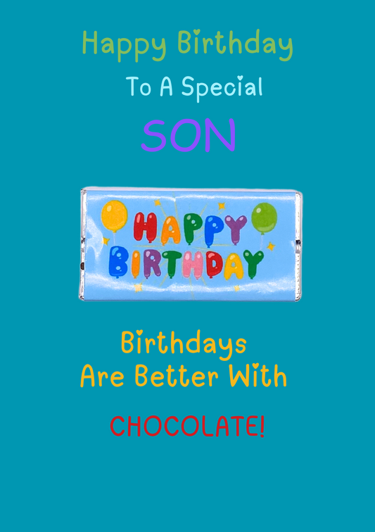 Son Birthday card with milk chocolate gift