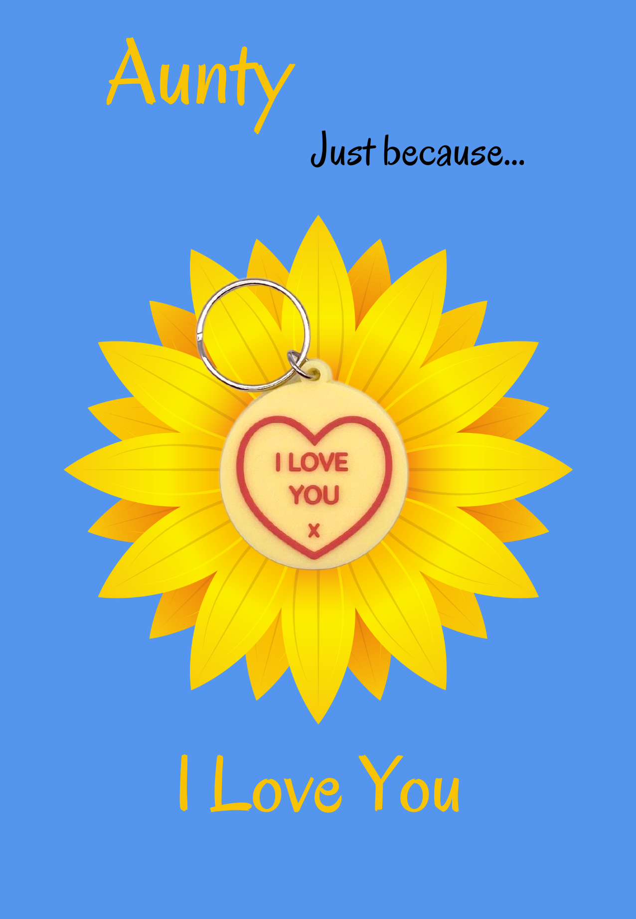 Aunty Just Because card with heart Keyring gift